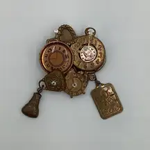 Vintage Steampunk Style Charm Brooch Faux Watch Dials Antique Gold Tone
