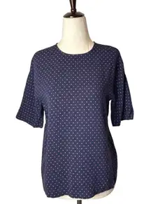 Sandro Paris Shirt Women Medium Blue Red X Print Short Sleeve Split‎ Back Top