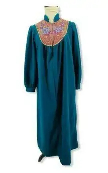 Vintage House Coat Zip Front Velour Robe Long Quilted Satin Small