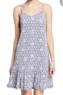 Michael Michael Kors Twilight Blue Spaghetti Strap White Printed Sun Dress Sz Xs