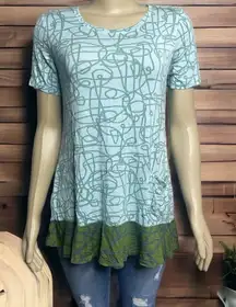 LOGO by Lori Goldstein “As Is” Knit Top Contrast Hem Size Small Pocket Summer