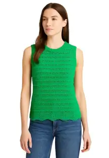 J.Crew - Green Crochet Knit Cotton Sweater Vest Tank Top Sz M