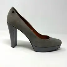 Calvin Klein  Gray Suede Snakeskin Malissa Platform High Heels shoes womens 10