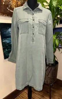 EUC Old Navy Collared Shirt Dress S Long Sleeve Chambray Green Denim