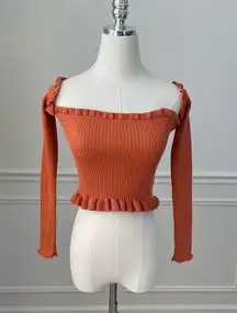 NWT ASOS Burnt Orange Rust Bardot Style Crop Top 4