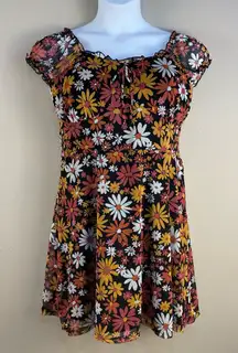 Floral Puff Sleeve Mesh Lined Ruffle Mini Cap Sleeves Dress No Boundaries XXL 19