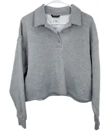 MPG Sport Grey Collared Pullover Sweatshirt Cropped Boxy Athleisure Size Medium