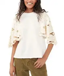 NWT Free People Lace Flare Sleeve Top White Embroidered Trimmed Sleeves S $148
