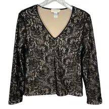 Express Tricot Black Lace V-Neck Long Sleeve Top Size M