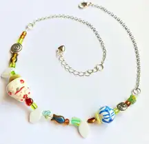 Kawaii porcelain maneki-neko (lucky cat) & Czech glass beads mix unisex necklace/choker💚🐈🌿