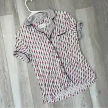 Anthropologie Pajama Top bird print button up short sleeve womens White (xsmall)