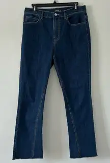 J. McLaughlin Dark Wash Boot Cut High Rise Raw Hem Jeans 8