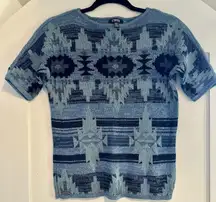 Vintage Chaps SS Boat Neck Sweater Western Short Sleeve Shirt Black/blue Sz S