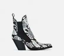 ZARA  COWBOY ANKLE Boots Pointed Snakeskin Booties Black/White Size 6/36 NEW