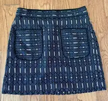 Loft blue lace pocket front mini skirt size 8