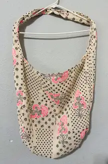 Free People Boho Floral Stars Polka Dot Sling Bag Cream Pink Black 19x23 in