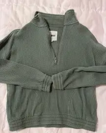 Aerie Green  Waffle Quarter-zip