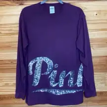 Victoria’s Secret PINK silver sequins bling maroon long sleeve shirt