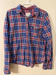 Women’s Abercrombie & Fitch Red‎ Blue Plaid Flannel Style Button Down Size Large