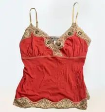 Self Esteem peach and creme lacy beaded floral cami tank top Women's Size M