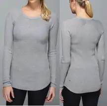 Lululemon Cabin Yogi Long Sleeve Heathered Medium Grey Ribbed Cashmere Sweater