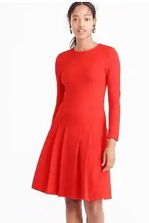 Women’s J.CREW Ponte Midi Pleated Long Sleeve Structured Red Knit Dress Size 6