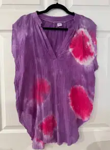 Love Tanjane Purple & Pink Hand-Dyed Sleeveless Tunic Top Boho Artsy Bright USA