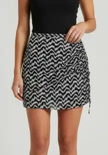 ZARA Wrap Up Knotted Mini Skirt Zigzag printed Party Black And Sliver Sz L