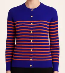 J.Crew Jackie Cardigan Sweater – Bold Stripe Crewneck Button-Up