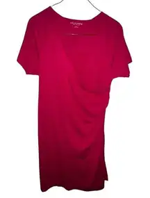 Soft Surroundings Surplice Faux Wrap Dress Womens 1X Pink Short Sleeve 58045