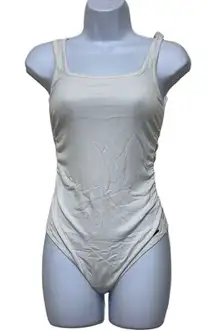 Revolve nPhilanthropy White Ribbed Prince Tank Thong Bodysuit Ruched Side Med NW