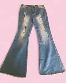 NWT Elite Jeans Distressed Destroyed Denim Light Wash Blue Size 11/30