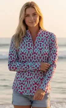 IBKUL Womens Size S Quarter Zip Long Sleeve Golf Sun Shirt Top Patterned