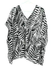 NYDJ size XS‎ short sleeve coverup top semi sheer black white leaf print