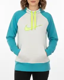 Nike Therma Fit Hoodie Turquoise White Neon Yellow Swoosh Pullover Size M