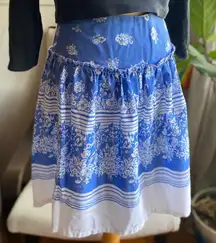 Vintage Handmade Blue and White Smocked A-Line Resort Skirt - needs TLC