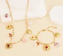 Heart Necklace and Bracelet Set with charms