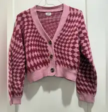 Cotton On PINK CHECK PATTERN CROPPED CARDIGAN V-Neck Sweater Size M