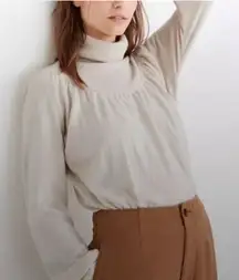 Madewell Shirred Balloon Sleeve Turtleneck Sweater Cream Knit