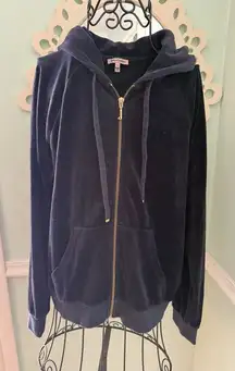 Juicy Couture Velour Track Jacket Womens Large Blue Full Zip Hoodie Velvet Y2K