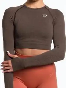 Gymshark Vital Seamless 2.0 Long Sleeve Crop Top Brown Marl Long Sleeves