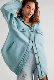 Free People ruby mountain jubilee oversized shirt jacket Shacket light blue
