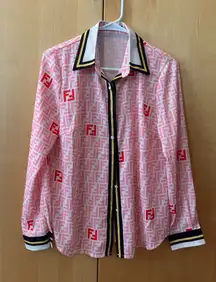 Fendi Pink and Black Geometric Blouse