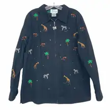 Quacker Factory Zebra Giraffe Monkey Embroidered Full Zip Sz L