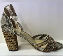 Very G Womens Sandal Multicolor Snakeskin Ankle Strap Buckle Block Heel 10