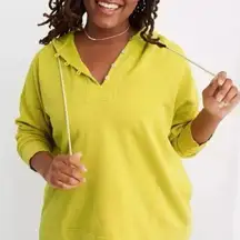 Aerie Beach Weekend Quarter Button Oversized Hoodie Women's Large‎ Chartreuse