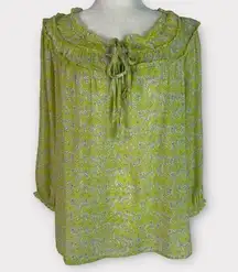 Unique Spectrum Ruffle Trim Floral Blouse - (Light Green) - XL