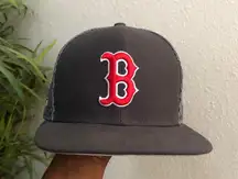 Boston Red Sox MLB Baseball New Era 9Fifty Adjustable SnapBack Baseball Trucker Hat Cap Grey Gray Red