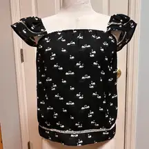 Lily White Women’s Tank Top - Black w/ White Swans - Size S - EUC