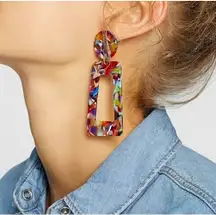 "Running Up That Hill" Mottled Acrylic Drop Dangle Earrings